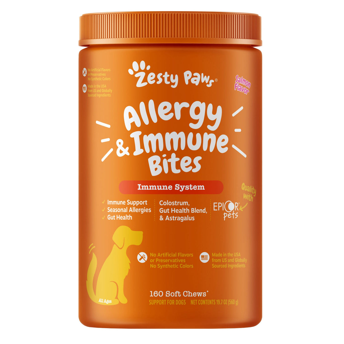 미국직구 제스티포우즈 강아지 영양제 Zesty Paws Allergy & Immune Chews for Dogs, Salmon Flavor, 160-count