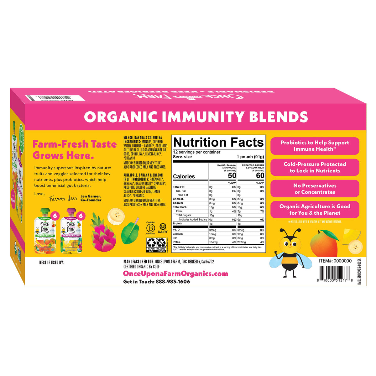 미국직구 영양제 Once Upon a Farm Organic Immunity Blends Variety Pack, 3.2 fl oz, 12-count