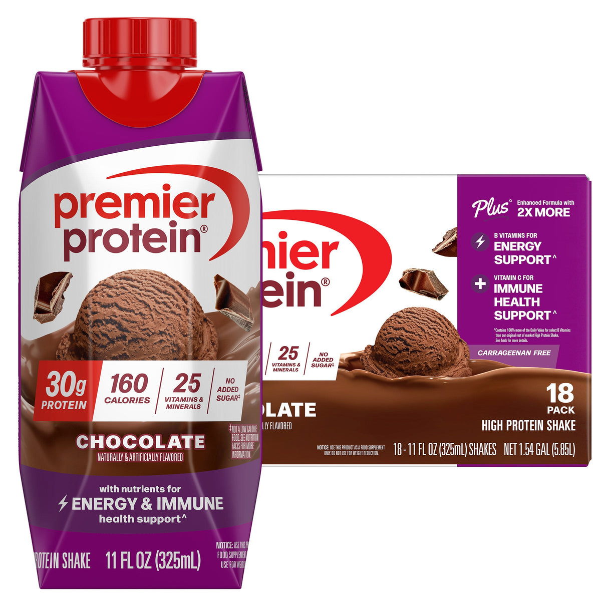 미국직구 프리미어 프로틴 단백질 쉐이크 음료 초콜릿 Premier 30g Protein PLUS Energy and Immune Support Shakes, Chocolate, 11 fl oz, 18-pack