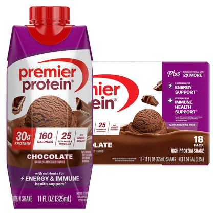 미국직구 프리미어 프로틴 단백질 쉐이크 음료 초콜릿 Premier 30g Protein PLUS Energy and Immune Support Shakes, Chocolate, 11 fl oz, 18-pack
