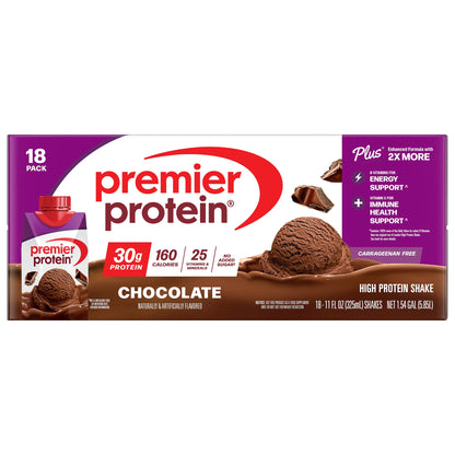 미국직구 프리미어 프로틴 단백질 쉐이크 음료 초콜릿 Premier 30g Protein PLUS Energy and Immune Support Shakes, Chocolate, 11 fl oz, 18-pack