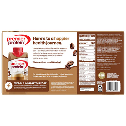 미국직구 프리미어 프로틴 단백질 쉐이크 음료 라떼 Premier 30g Protein PLUS Energy and Immune Support Shakes, Cafe Latte, 11 fl oz, 18-pack