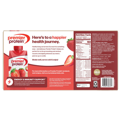 미국직구 프리미어 프로틴 단백질 쉐이크 음료 딸기 Premier 30g Protein PLUS Energy and Immune Support Shakes, Strawberries & Cream, 11 fl oz, 18-pack