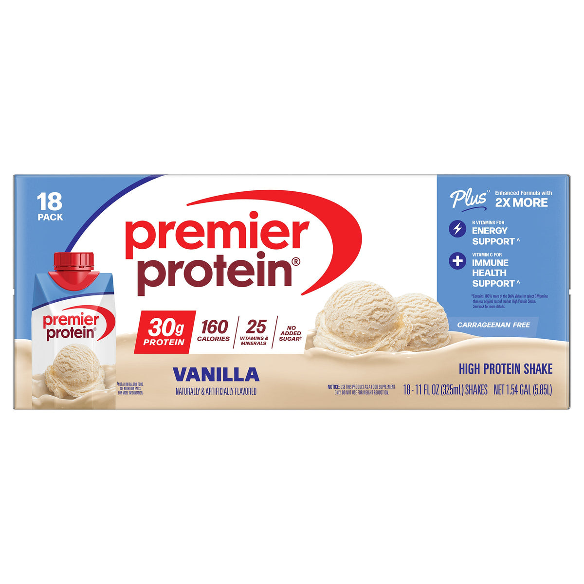 미국직구 프리미어 프로틴 단백질 쉐이크 음료 바닐라 Premier 30g Protein PLUS Energy and Immune Support Shakes, Vanilla, 11 fl oz, 18-pack