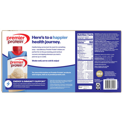 미국직구 프리미어 프로틴 단백질 쉐이크 음료 바닐라 Premier 30g Protein PLUS Energy and Immune Support Shakes, Vanilla, 11 fl oz, 18-pack