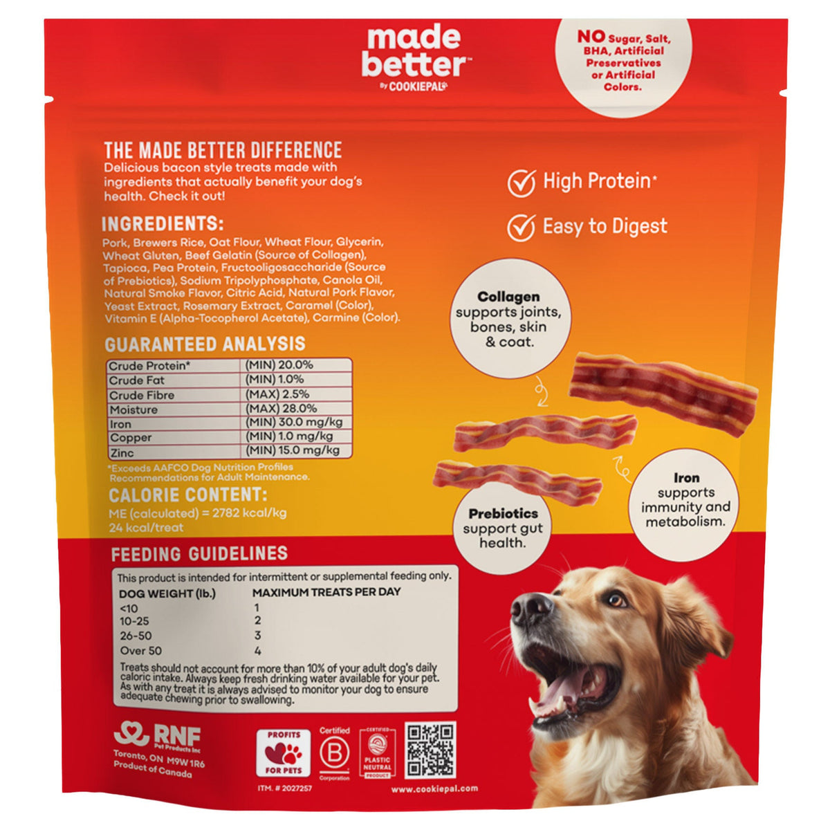 미국직구 메이드베터 강아지 간식 Made Better Bacon-Style Dog Treats With Collagen & Prebiotics 48 oz