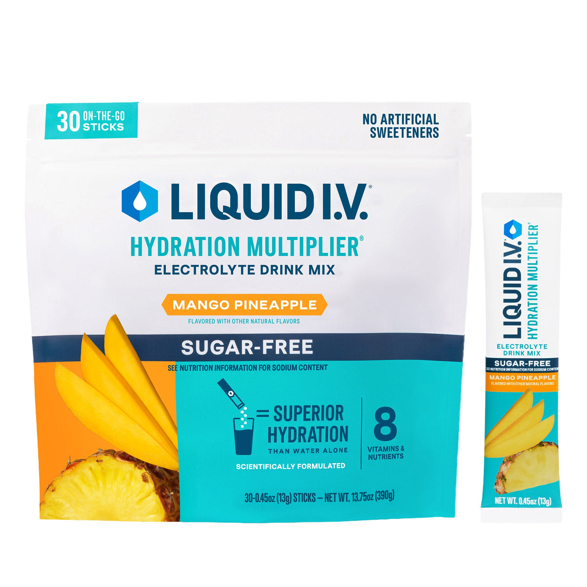 미국직구 리퀴드아이비 전해질 파우더 Liquid I.V. Hydration Multiplier, 30 Individual Serving Stick Packs in Resealable Pouch, Sugar Free, Mango Pineapple