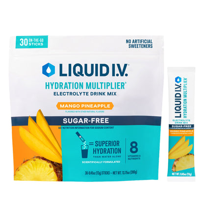 미국직구 리퀴드아이비 전해질 파우더 Liquid I.V. Hydration Multiplier, 30 Individual Serving Stick Packs in Resealable Pouch, Sugar Free, Mango Pineapple