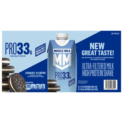 미국직구 머슬밀크 단백질 쉐이크 음료 쿠키 Muscle Milk 33g Protein Ultra-Filtered Milk Shake, Cookies 'N Crème, 11 fl oz, 18-pack