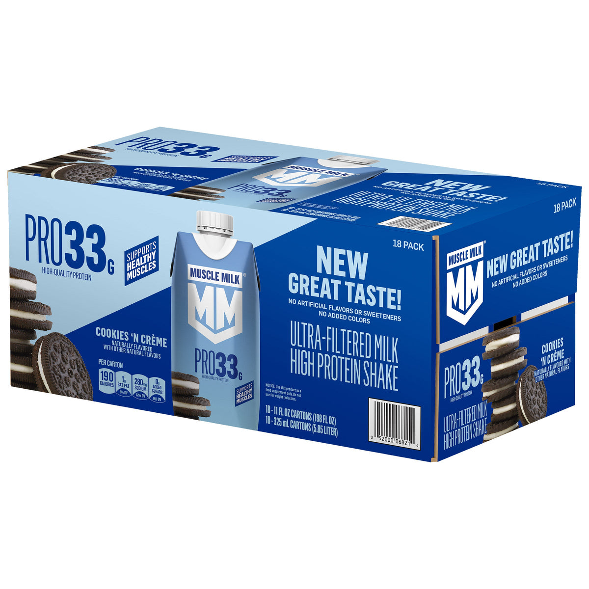 미국직구 머슬밀크 단백질 쉐이크 음료 쿠키 Muscle Milk 33g Protein Ultra-Filtered Milk Shake, Cookies 'N Crème, 11 fl oz, 18-pack