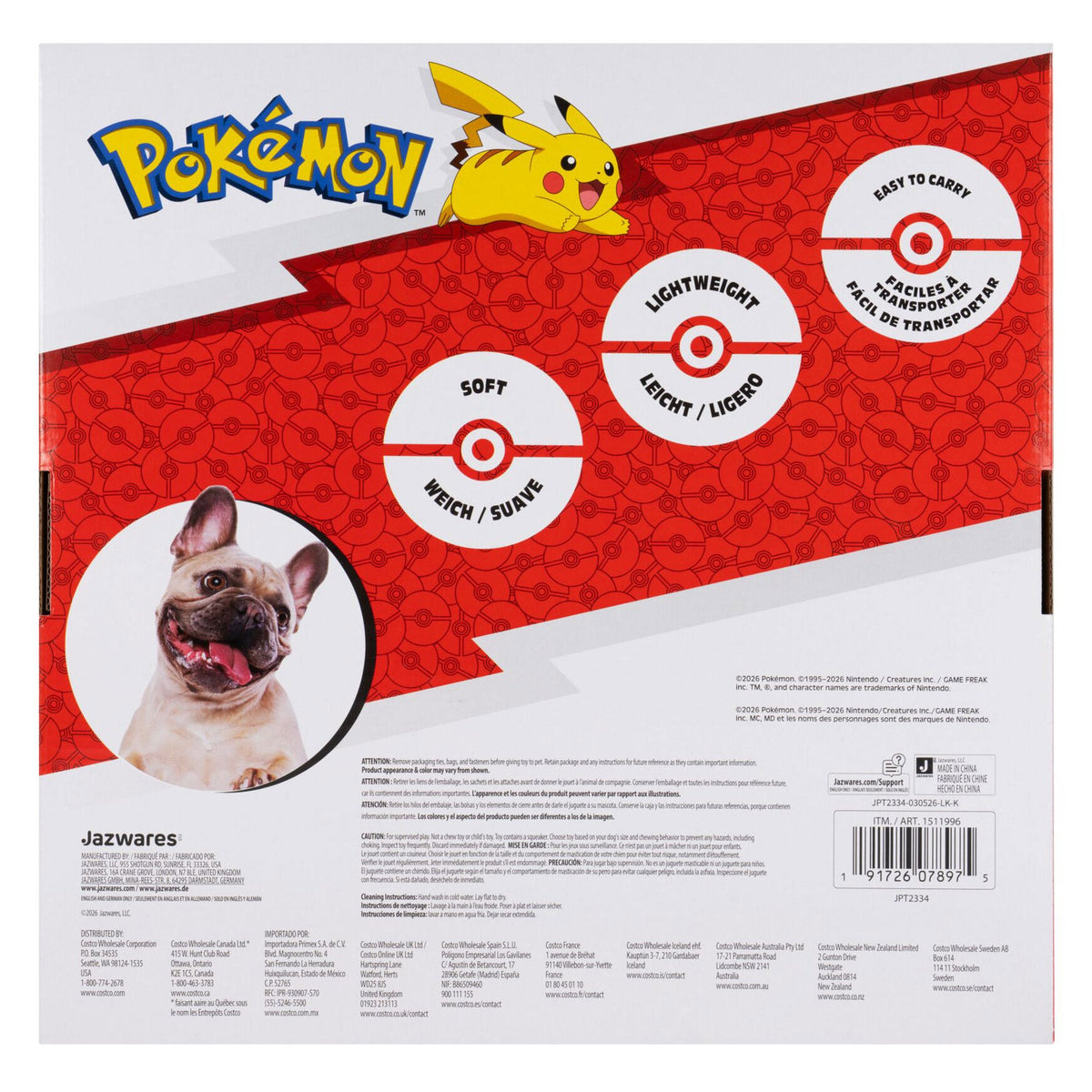 미국직구 강아지 장난감 Pokémon Squeaky Dog Toys, 3-count