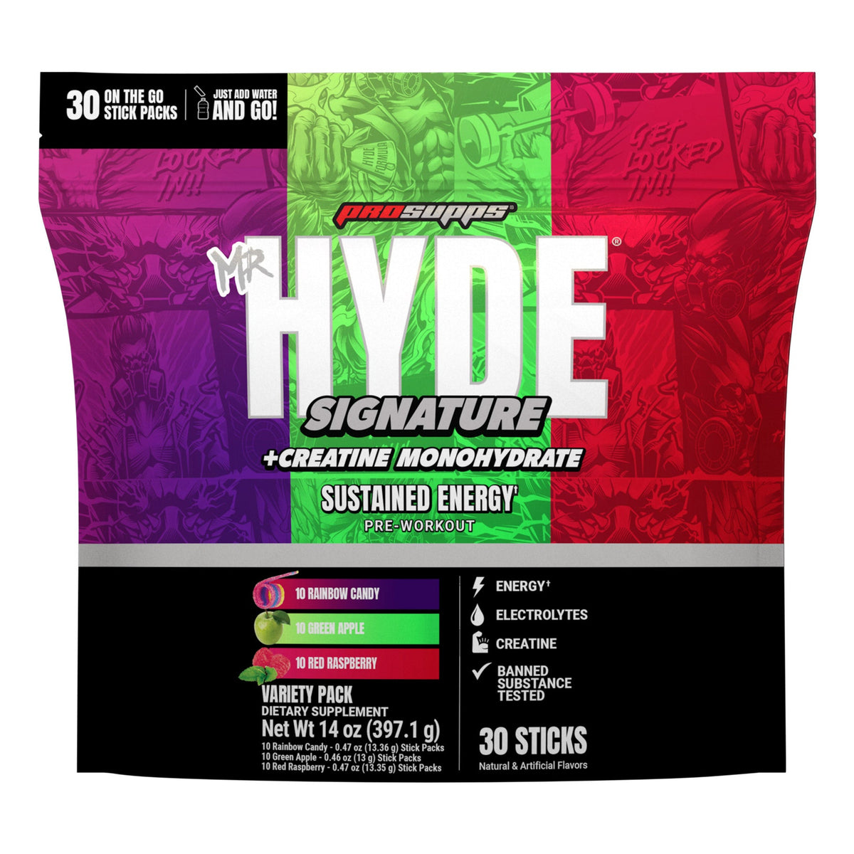 미국직구 미스터하이드 프리워크아웃 부스터 Mr. HYDE Signature Pre-Workout On-The-Go, 30 Individual Serving Stick Packs, Variety Pack