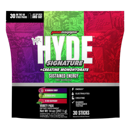 미국직구 미스터하이드 프리워크아웃 부스터 Mr. HYDE Signature Pre-Workout On-The-Go, 30 Individual Serving Stick Packs, Variety Pack