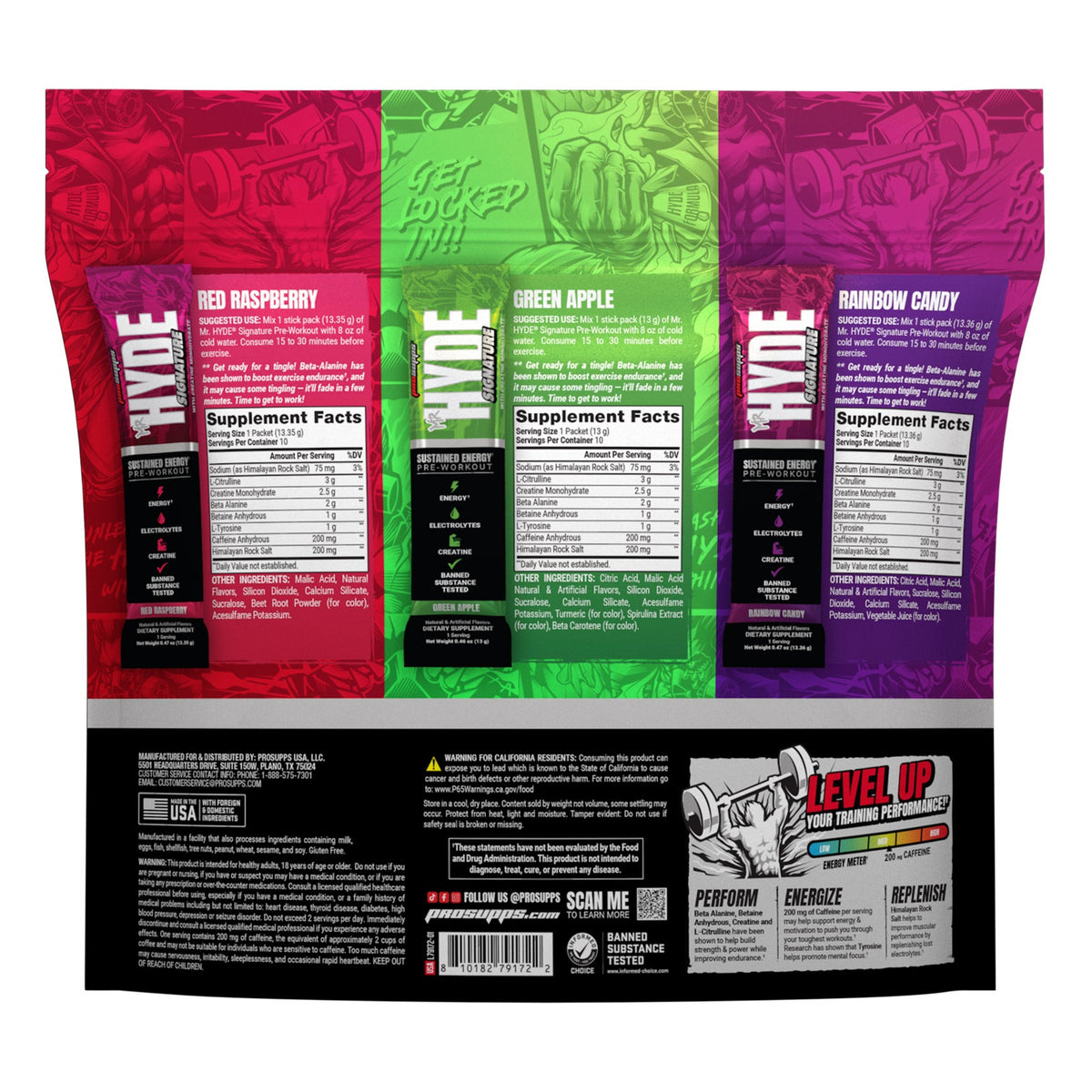 미국직구 미스터하이드 프리워크아웃 부스터 Mr. HYDE Signature Pre-Workout On-The-Go, 30 Individual Serving Stick Packs, Variety Pack