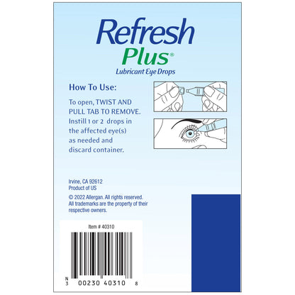미국직구 리프레시 플러스 인공눈물 일회용 Refresh Plus Preservative-Free Lubricant Eye Drops, 100 Single Use Containers