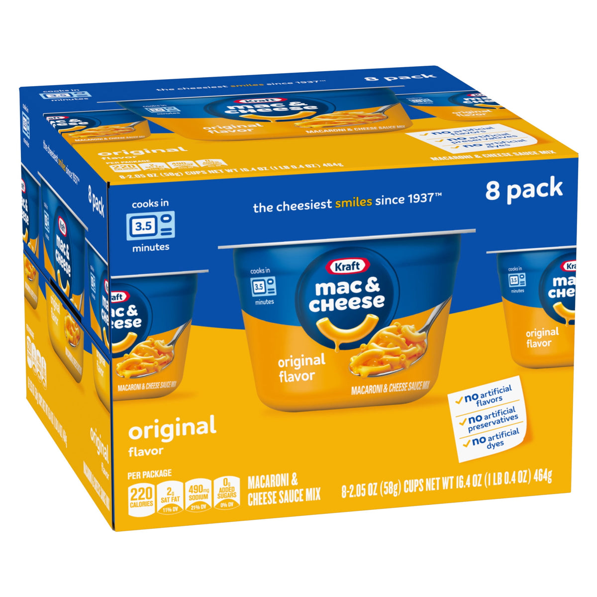 미국직구 크래프트 and Cheese, 8 Cups, for Easy Dinner or Dinner Sides, Original Flavor, No Artificial Flavors, Preservatives or Dyes, 2.05 oz