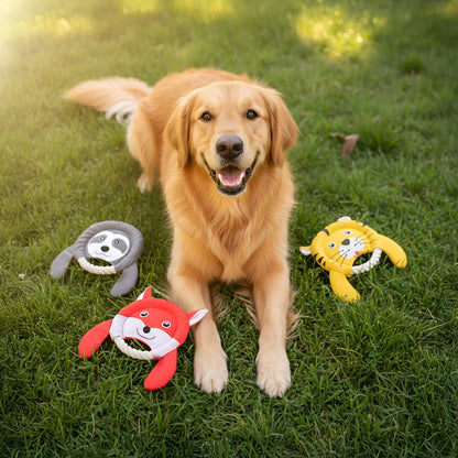 미국직구 강아지 장난감 PawsPik Woodland Safari Trio 2-in-1 Flying Disc & Tug Dog Toy Combo