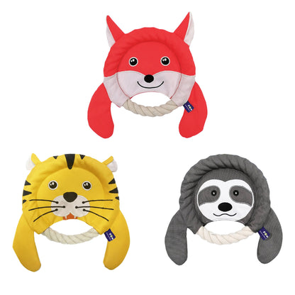 미국직구 강아지 장난감 PawsPik Woodland Safari Trio 2-in-1 Flying Disc & Tug Dog Toy Combo
