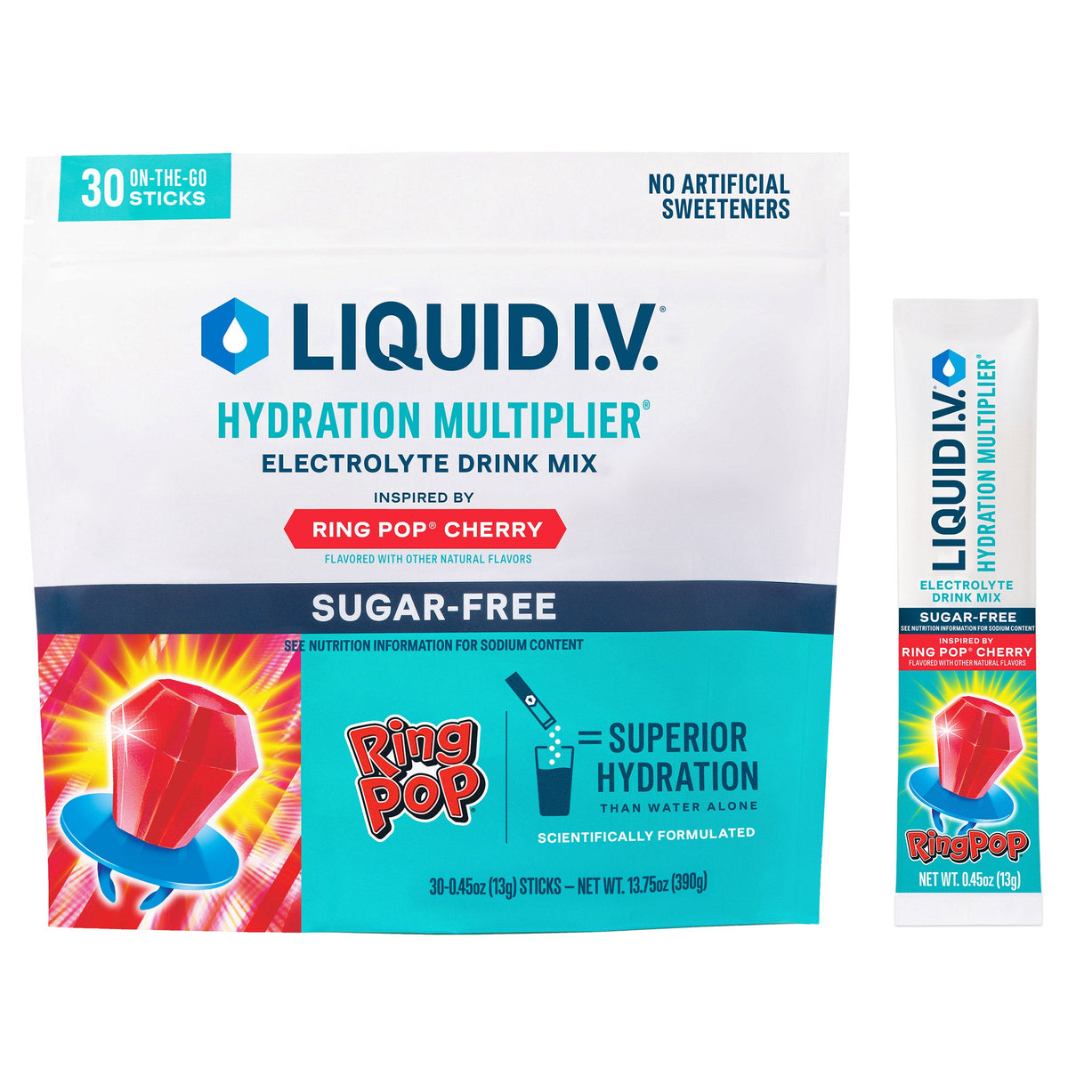 미국직구 리퀴드아이비 전해질 파우더 Liquid I.V. Hydration Multiplier, 30 Individual Serving Stick Packs in Resealable Pouch, Sugar Free, Ring Pop Cherry
