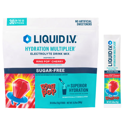 미국직구 리퀴드아이비 전해질 파우더 Liquid I.V. Hydration Multiplier, 30 Individual Serving Stick Packs in Resealable Pouch, Sugar Free, Ring Pop Cherry