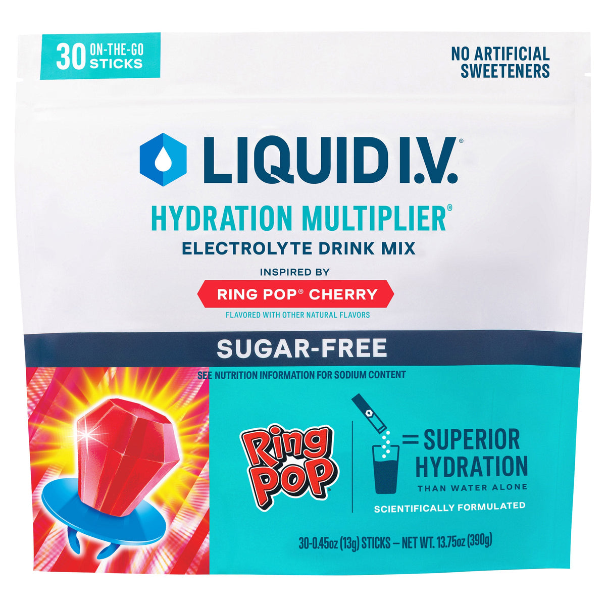 미국직구 리퀴드아이비 전해질 파우더 Liquid I.V. Hydration Multiplier, 30 Individual Serving Stick Packs in Resealable Pouch, Sugar Free, Ring Pop Cherry