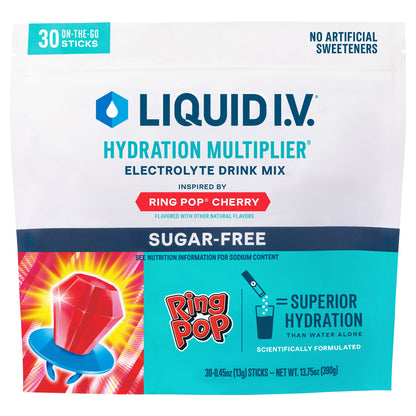 미국직구 리퀴드아이비 전해질 파우더 Liquid I.V. Hydration Multiplier, 30 Individual Serving Stick Packs in Resealable Pouch, Sugar Free, Ring Pop Cherry