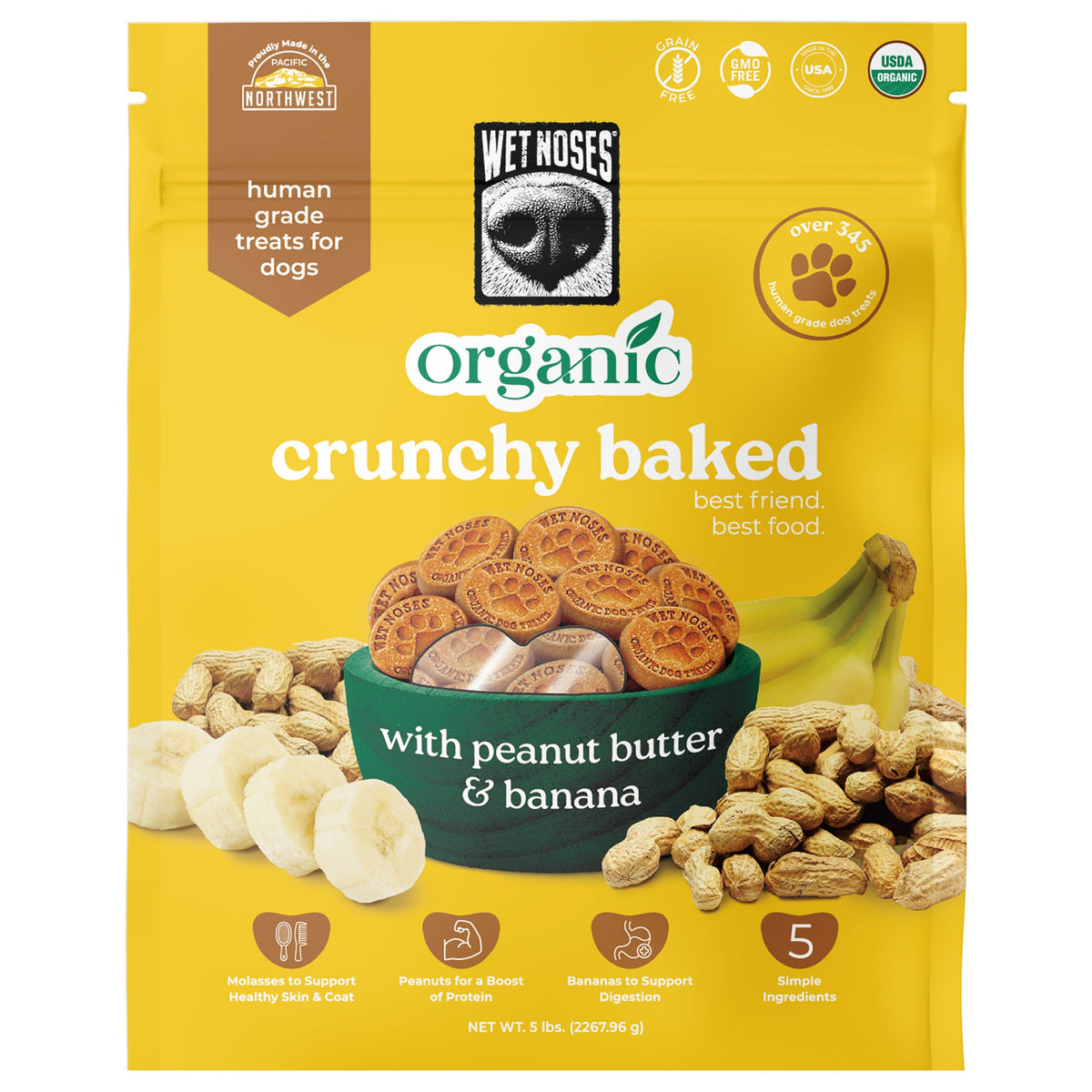미국직구 웻노지스 강아지 간식 Wet Noses Organic Peanut Butter and Banana Dog Treats, 5 lbs