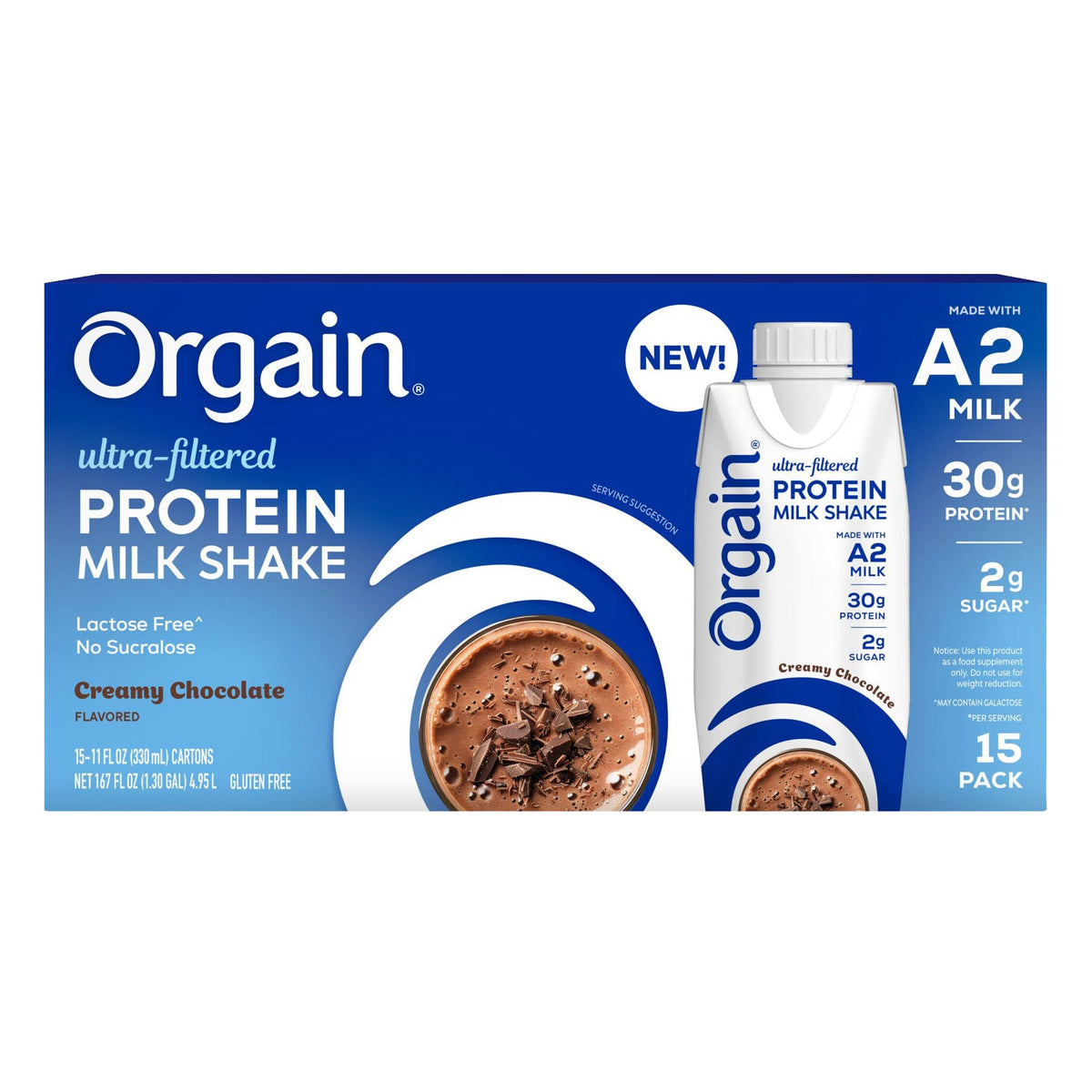 미국직구 오르가인 단백질 쉐이크 음료 초콜릿 Orgain 30g Ultra Filtered A2 Milk Protein Shake, Chocolate, 11 fl oz, 15-count