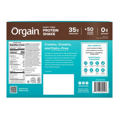 미국직구 오르가인 단백질 쉐이크 음료 초콜릿 Orgain 35g Dairy Free Protein Shake, Creamy Chocolate 14 fl oz, 12-count