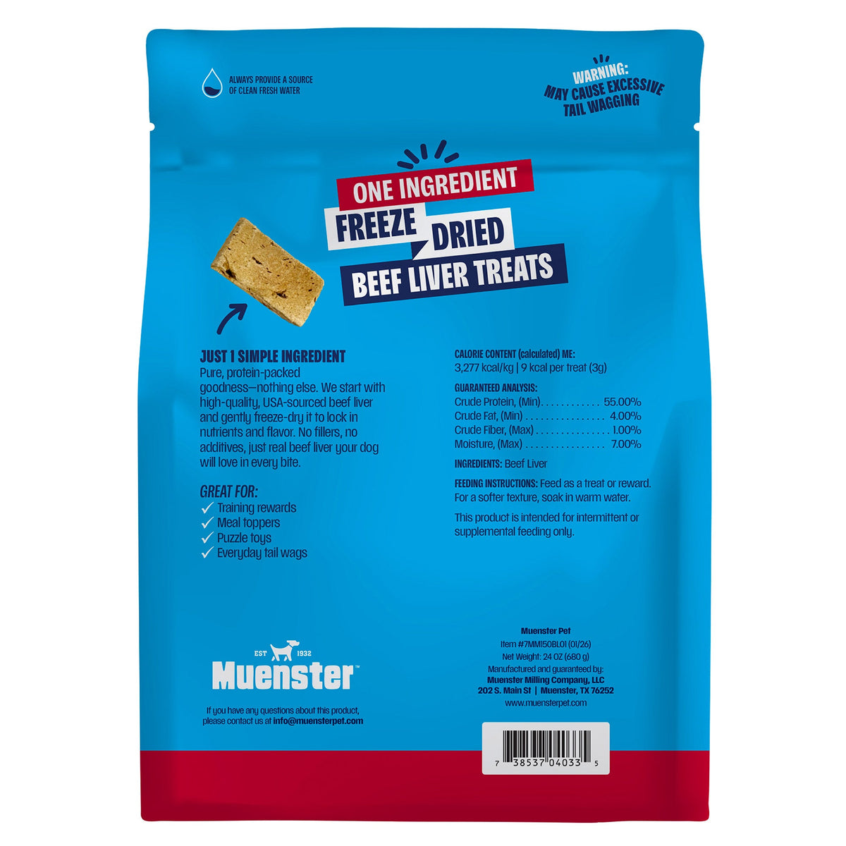 미국직구 뮌스터 강아지 간식 Muenster Freeze Dried Beef Liver Dog Treats, 24 oz, 2-pack