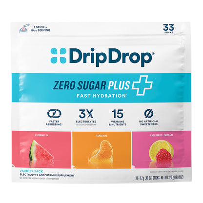 미국직구 드립드랍 전해질 파우더 DripDrop Hydration Zero Sugar Plus, 33 Stick Packs in Resealable Pouch, Variety Pack