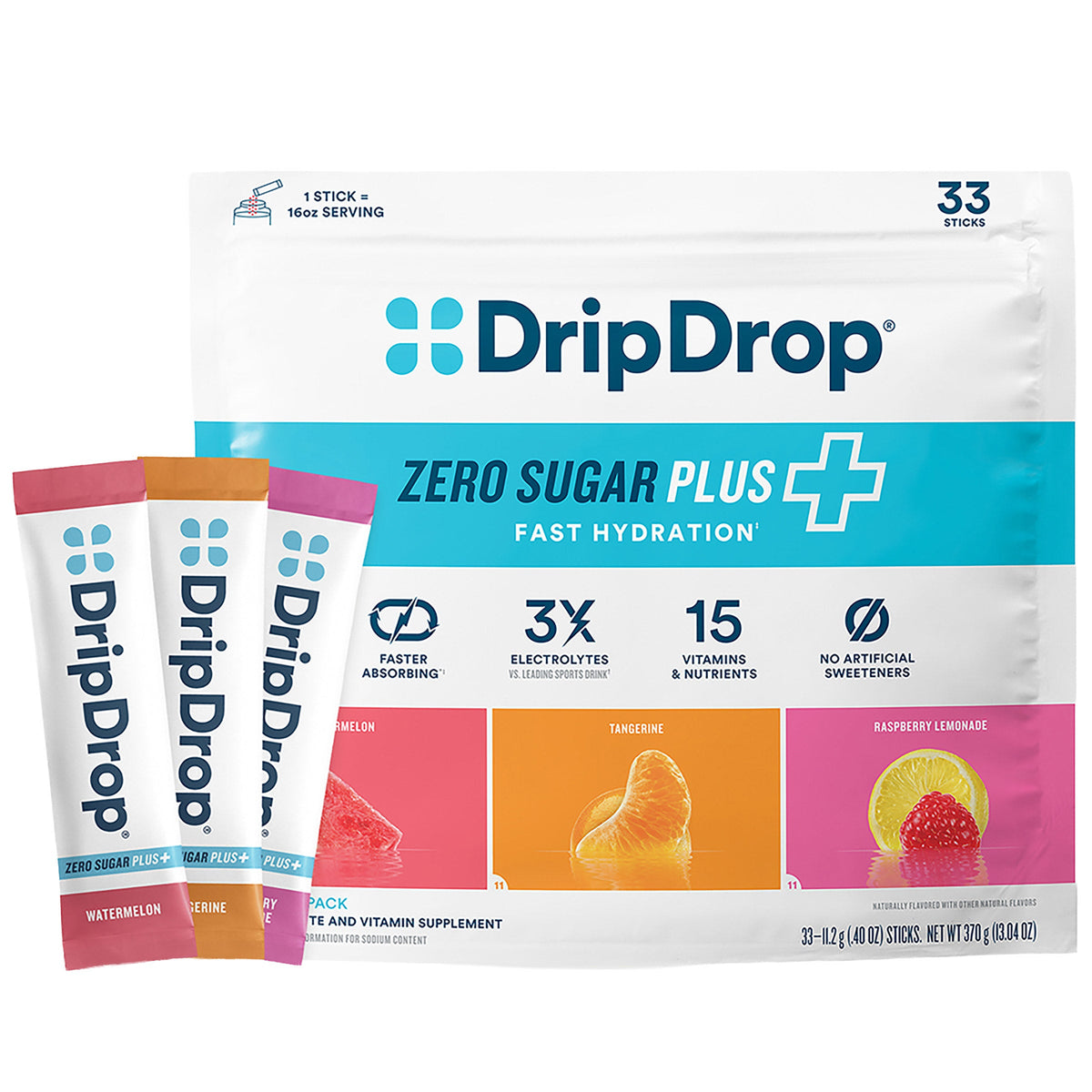 미국직구 드립드랍 전해질 파우더 DripDrop Hydration Zero Sugar Plus, 33 Stick Packs in Resealable Pouch, Variety Pack