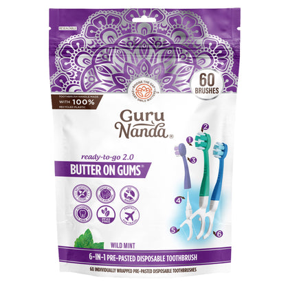 미국직구 전동칫솔 GuruNanda Butter on Gums 6-In-1 Pre-Pasted Disposable Toothbrush, 60-count