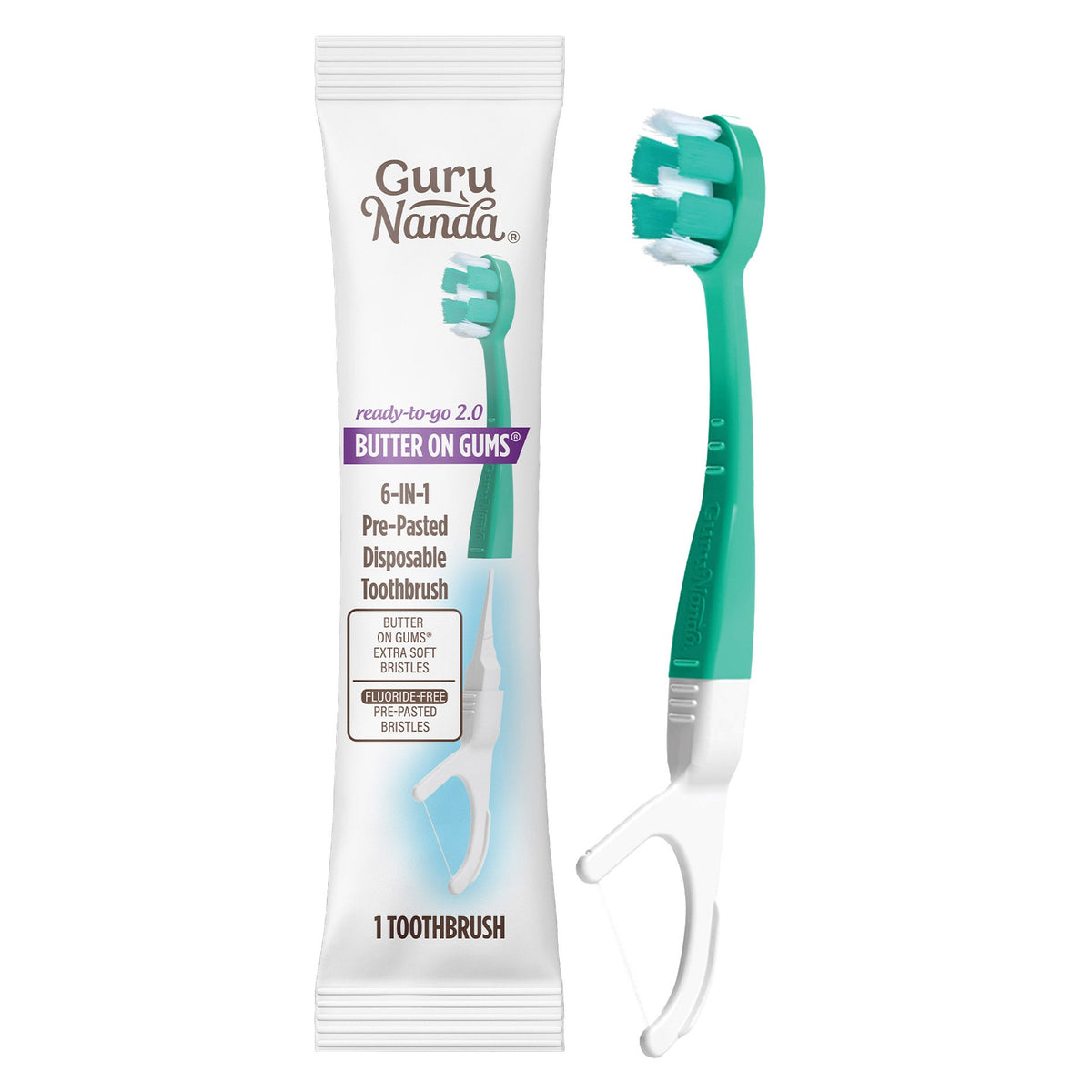미국직구 전동칫솔 GuruNanda Butter on Gums 6-In-1 Pre-Pasted Disposable Toothbrush, 60-count