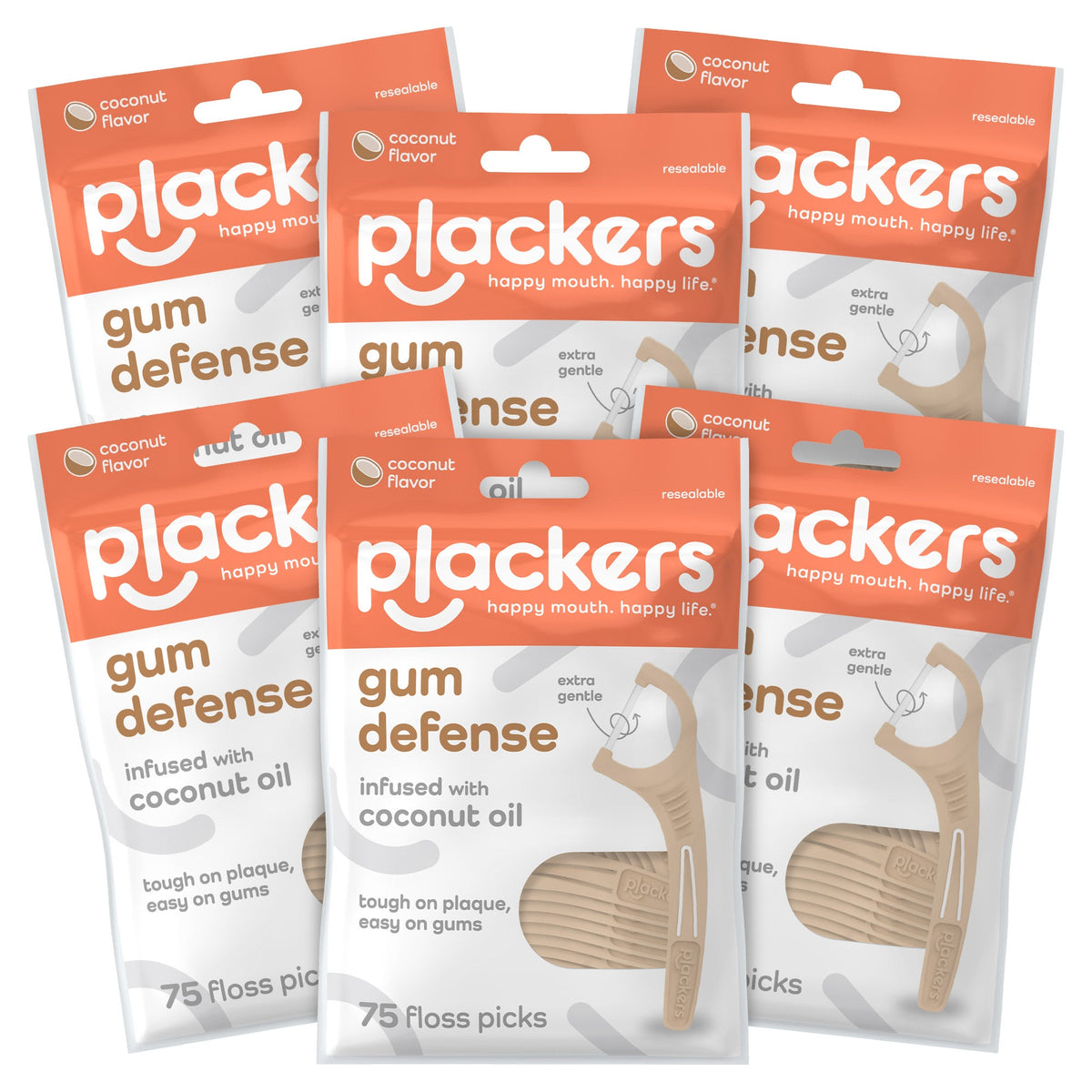 미국직구 치실 Plackers Gum Defense Infused with Coconut Oil Floss Picks, 75-count, 6-pack