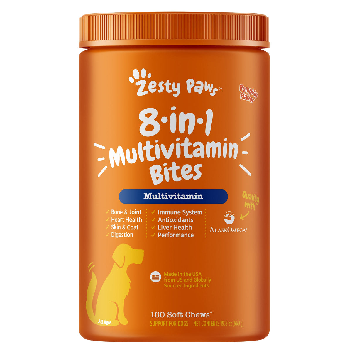미국직구 펫용품 Zesty Paws 8-in-1 Multivitamin Bites, Pumpkin, 160-count