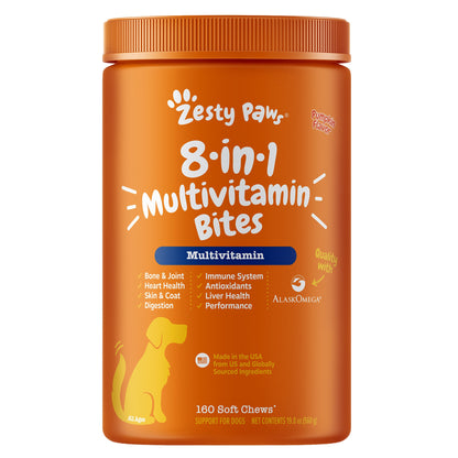 미국직구 펫용품 Zesty Paws 8-in-1 Multivitamin Bites, Pumpkin, 160-count