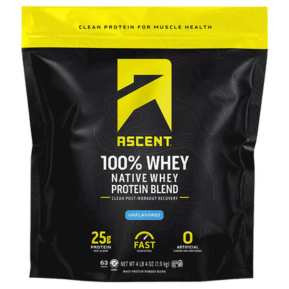 미국직구 어센트 웨이 프로틴 파우더 무맛 Ascent 100% Whey, Native Whey Protein Blend, Unflavored, 4.25 lbs