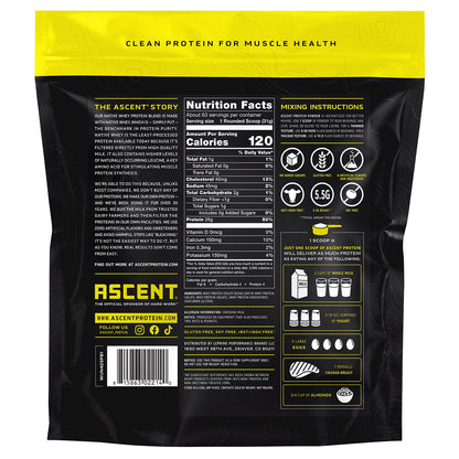 미국직구 어센트 웨이 프로틴 파우더 무맛 Ascent 100% Whey, Native Whey Protein Blend, Unflavored, 4.25 lbs