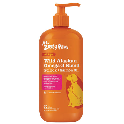 미국직구 펫용품 Zesty Paws Wild Alaskan Omega-3 Blend Pollock & Salmon Oil, 30 oz