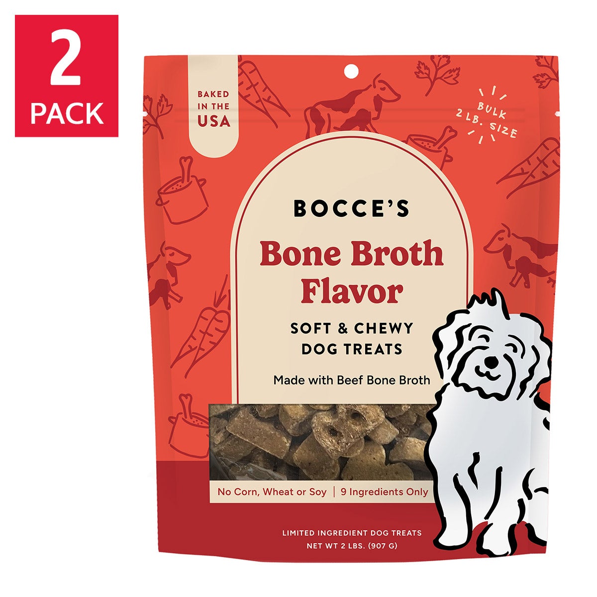 미국직구 보체스베이커리 강아지 간식 Bocce's Bakery Soft & Chewy Bone Broth Dog Treats, 2 lbs, 2-pack