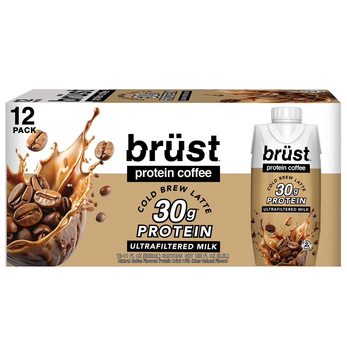 미국직구 브루스트 단백질 쉐이크 음료 커피 Brüst 30g Protein Coffee Cold Brew Latte, 11 fl oz, 12-pack