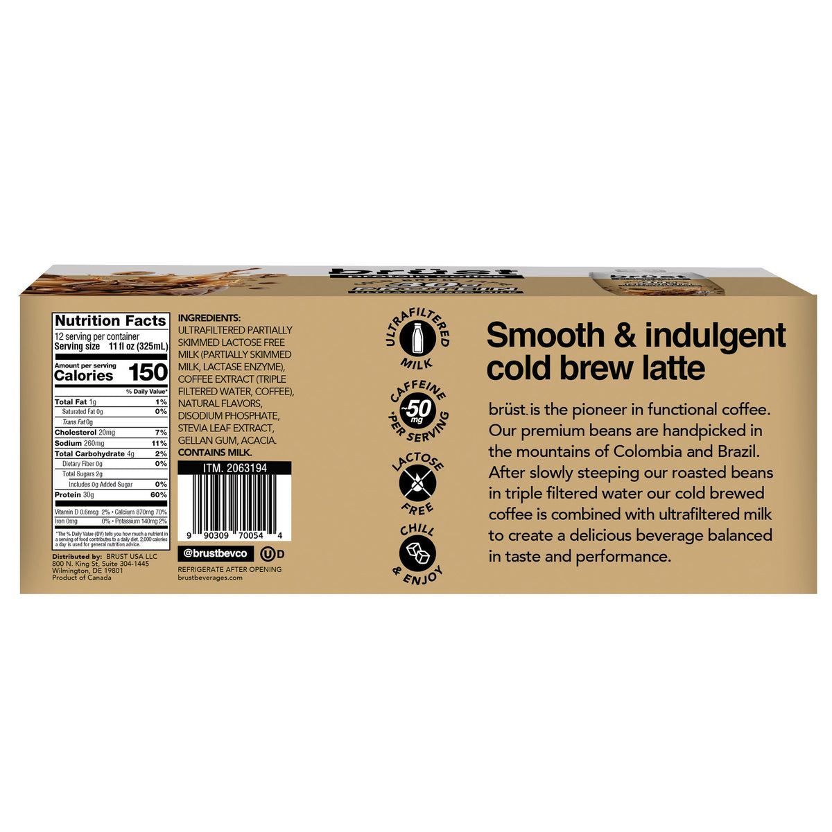 미국직구 브루스트 단백질 쉐이크 음료 커피 Brüst 30g Protein Coffee Cold Brew Latte, 11 fl oz, 12-pack