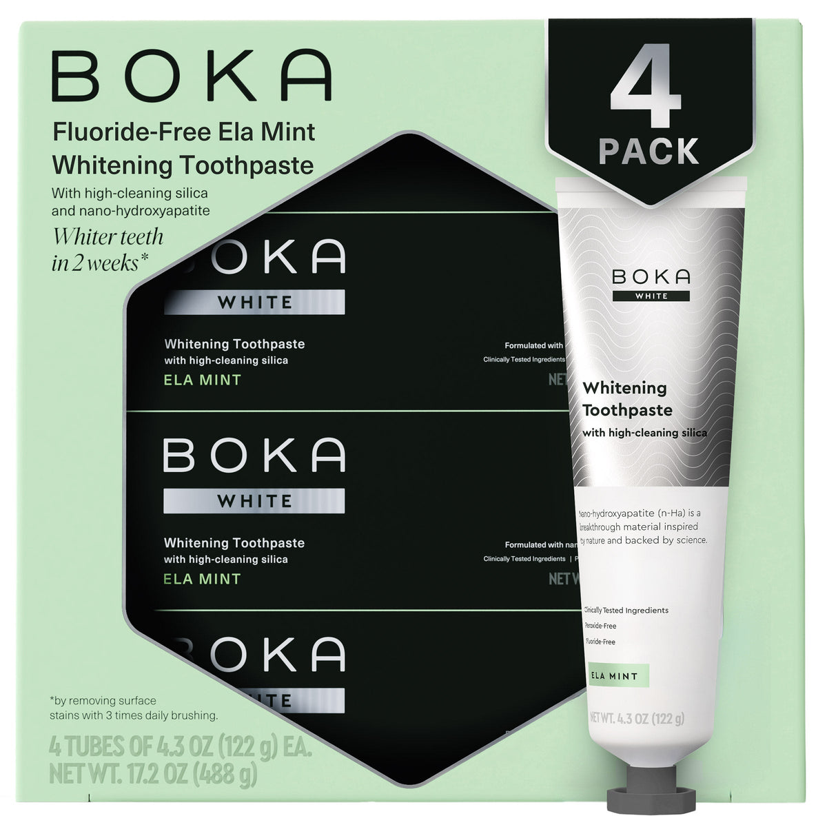 미국직구 치약 Boka Fluoride-Free Ela Mint Whitening Toothpaste, 4.3 oz, 4-pack