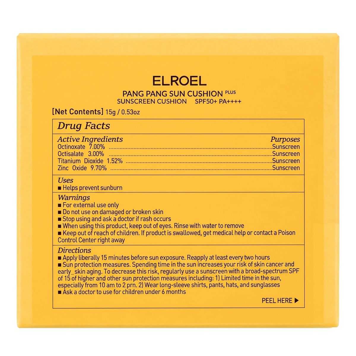 미국직구 엘로엘 1.5kg / ELROEL Pang Pang Yellow Sun Cushion and Refill, .1.5kg Set 3
