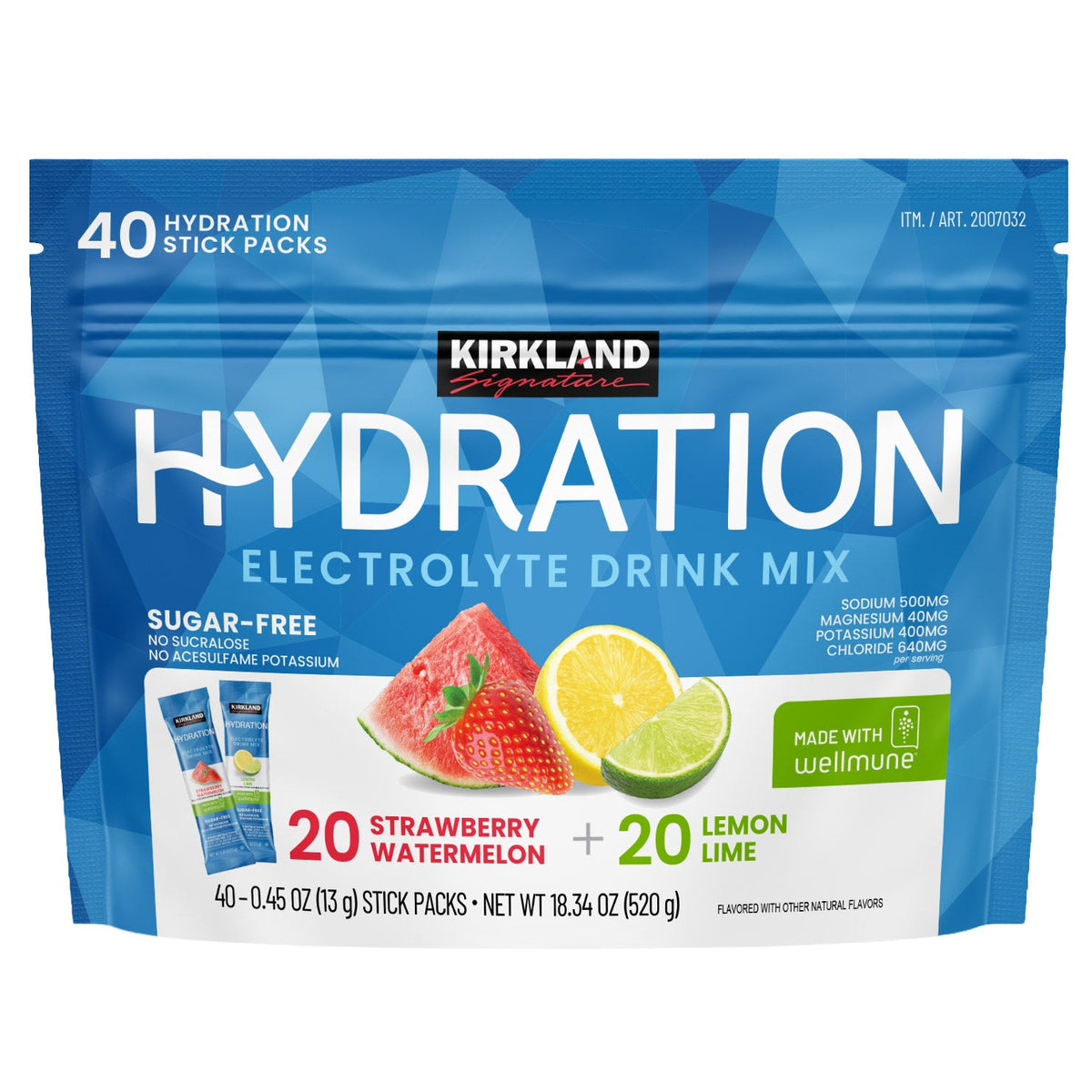 미국직구 커클랜드 전해질 파우더 Kirkland Signature Hydration, 40 Individual Sticks, Sugar Free, Variety Pack
