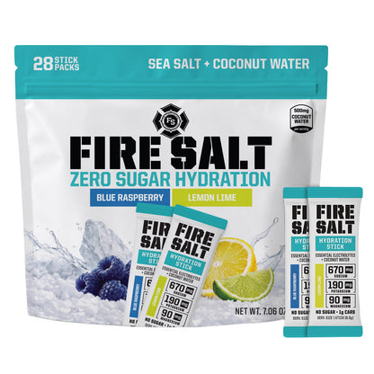 미국직구 파이어솔트 전해질 파우더 Fire Salt Sugar Free Hydration, 28 Individual Sticks, Blue Raspberry & Lemon Lime