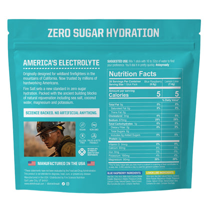 미국직구 파이어솔트 전해질 파우더 Fire Salt Sugar Free Hydration, 28 Individual Sticks, Blue Raspberry & Lemon Lime
