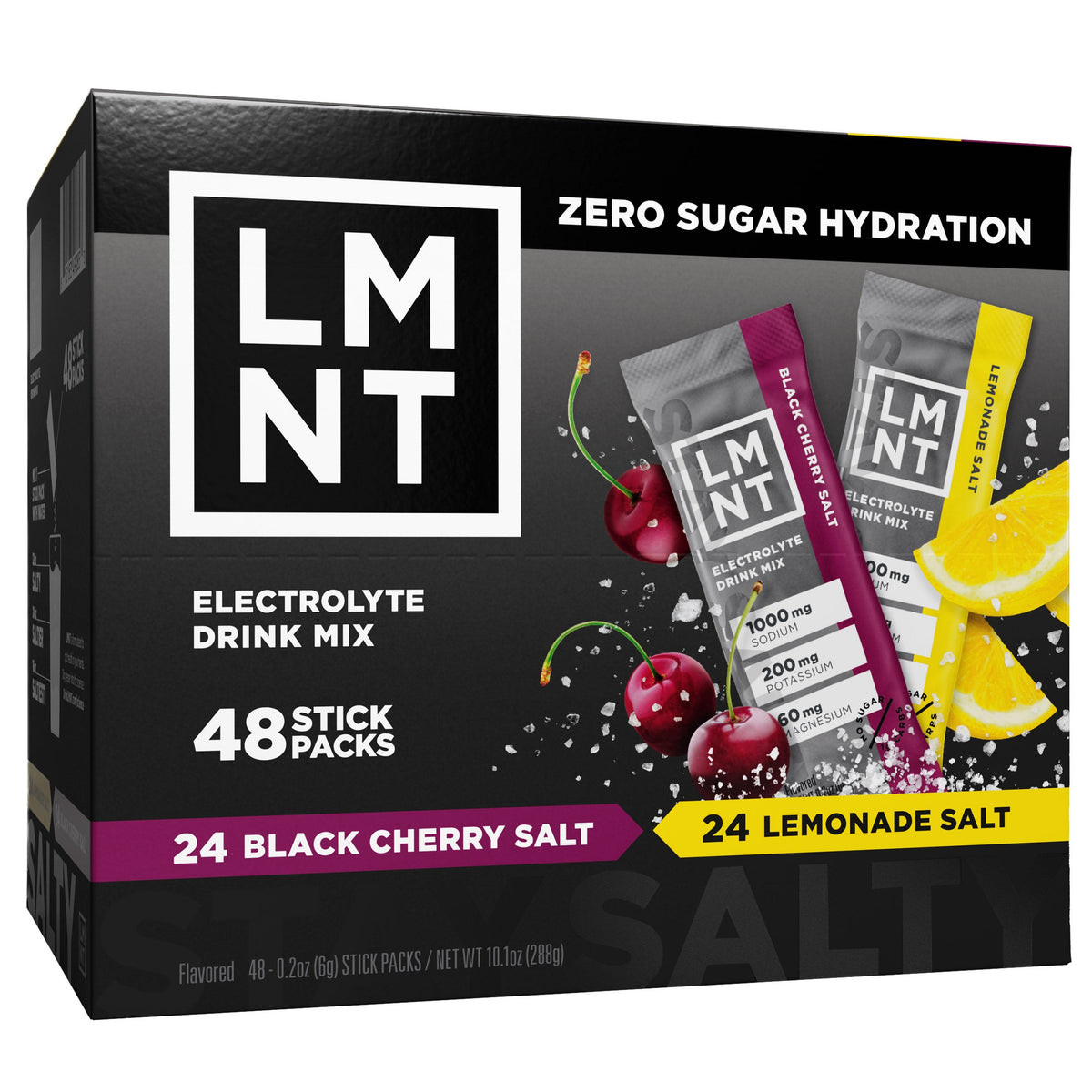 미국직구 엘엠엔티 전해질 파우더 LMNT Zero Sugar Electrolytes, 48ct Drink Mix Variety Pack, Black Cherry and Lemonade