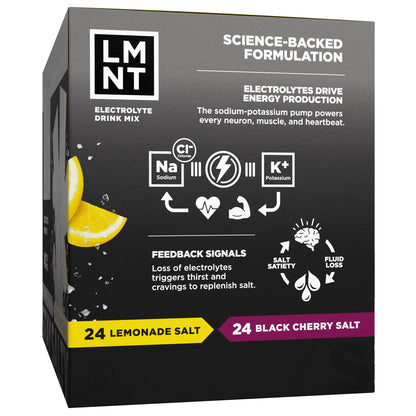미국직구 엘엠엔티 전해질 파우더 LMNT Zero Sugar Electrolytes, 48ct Drink Mix Variety Pack, Black Cherry and Lemonade